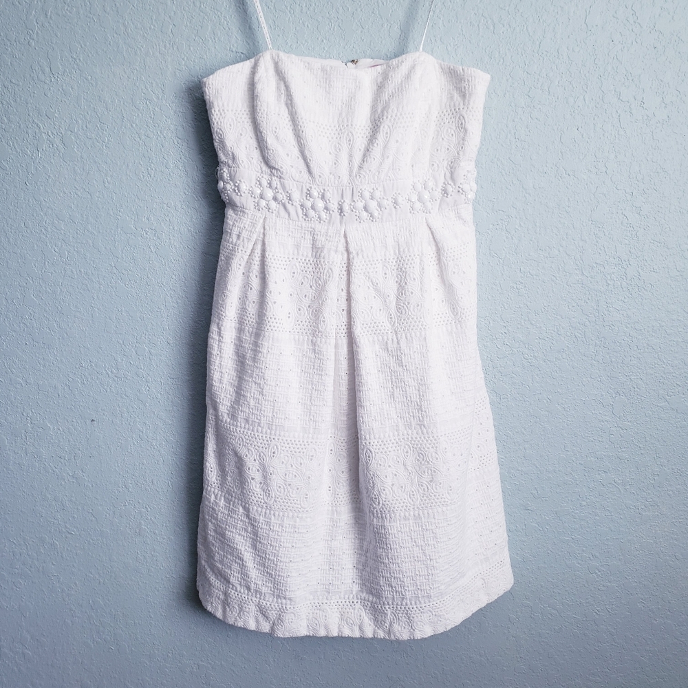Lilly Pulitzer Strapless White Eyelet Embellished Dress